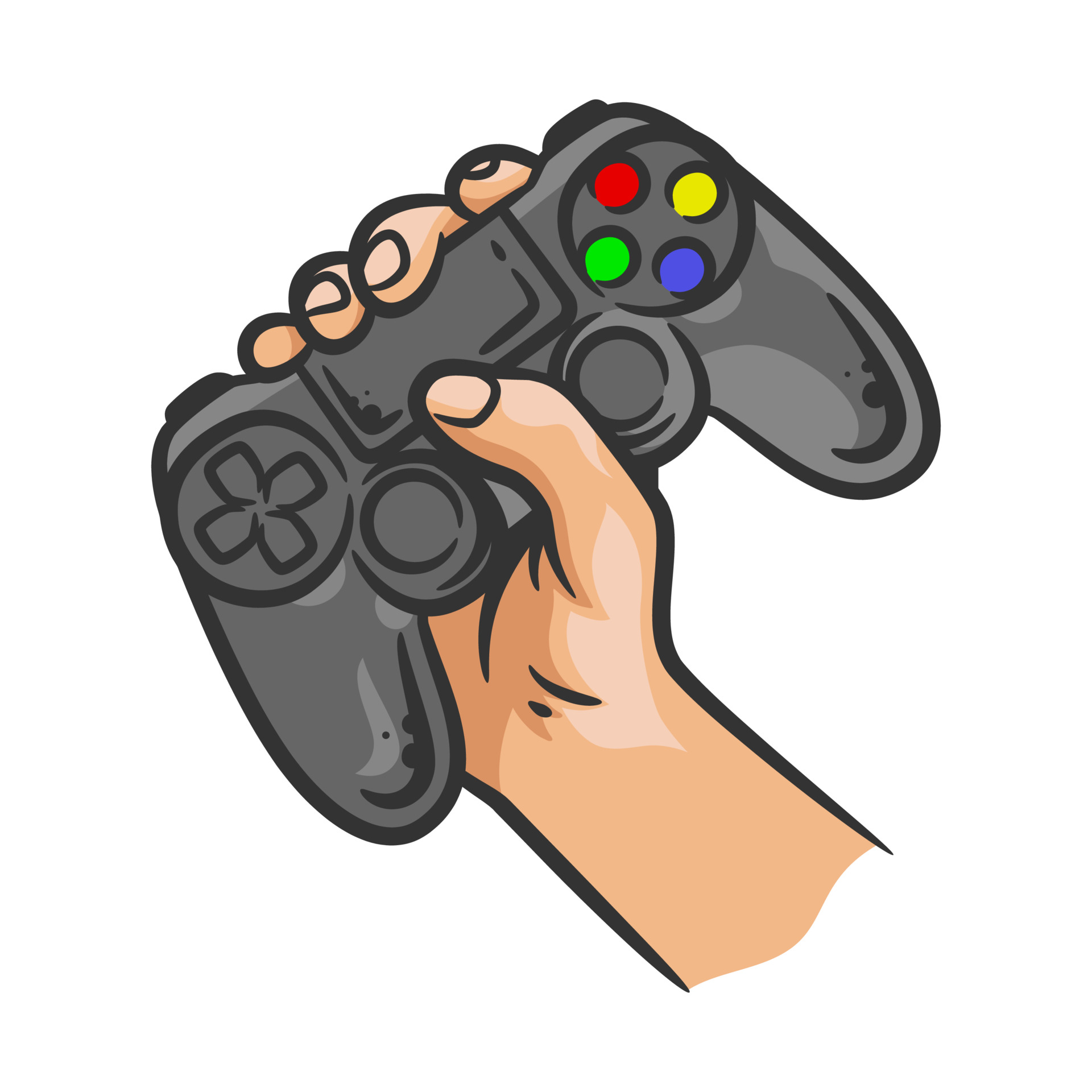 Hand holding gaming controller joystick