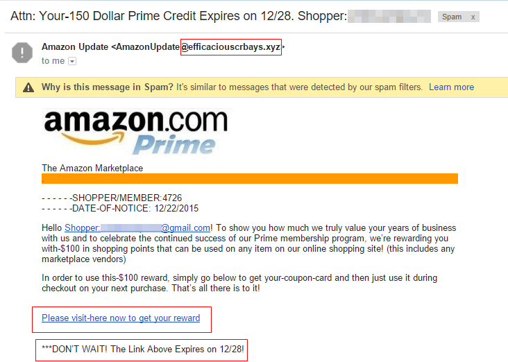 Email with phishing warning