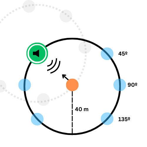 A representation of the virtual environment, containing an avatar and a single active audible virtual object.